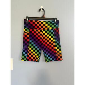 No boundaries Prismatic Rainbow Checkered High-Waist Biker Shorts Jrs Med,